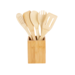 Porta Utensílios de Bambu com 5 Talheres