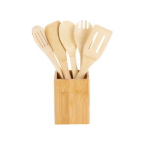 Porta Utensílios de Bambu com 5 Talheres